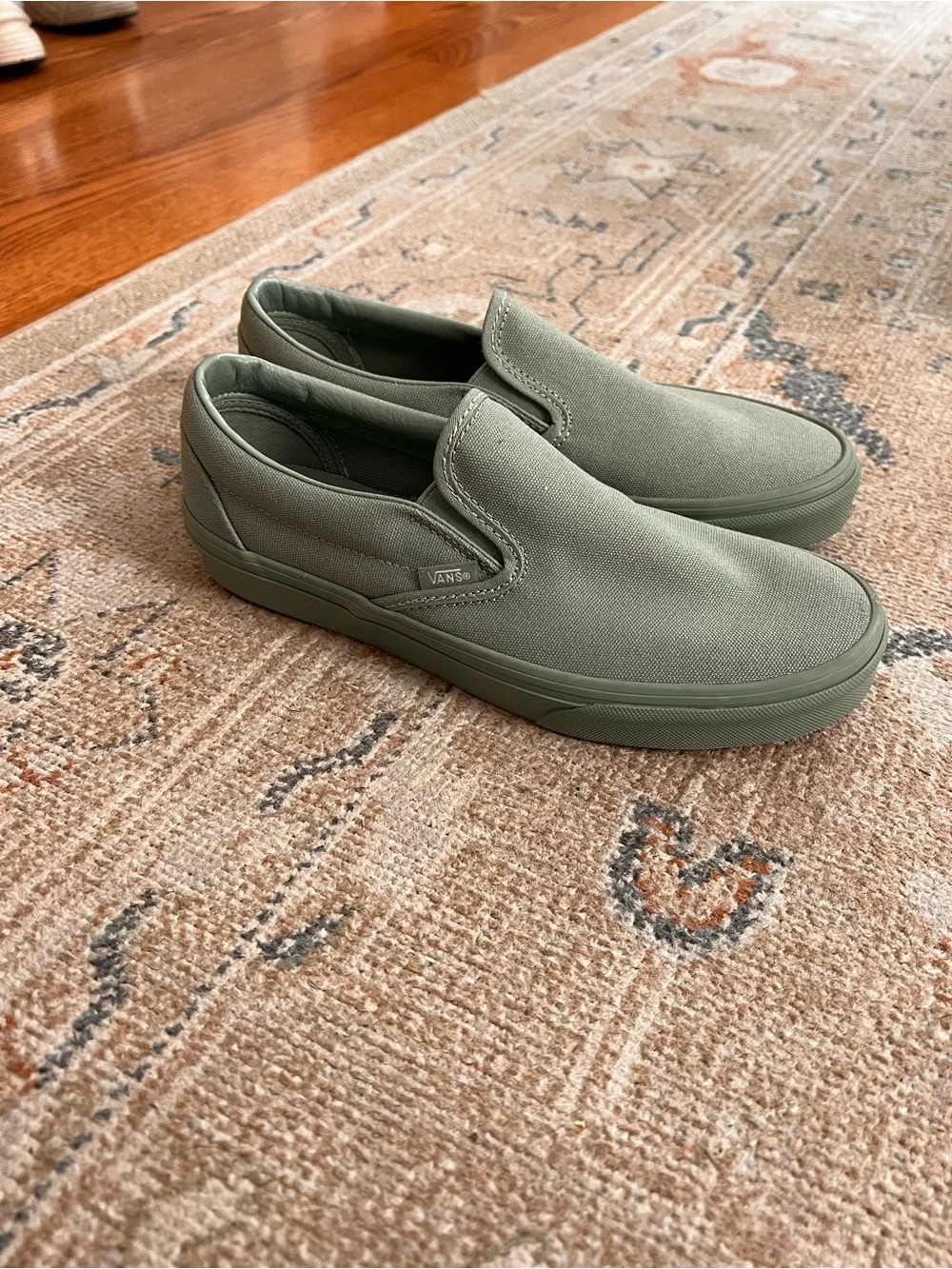 Vans Slip-On Canvas Sneakers in Sage/Olive Green